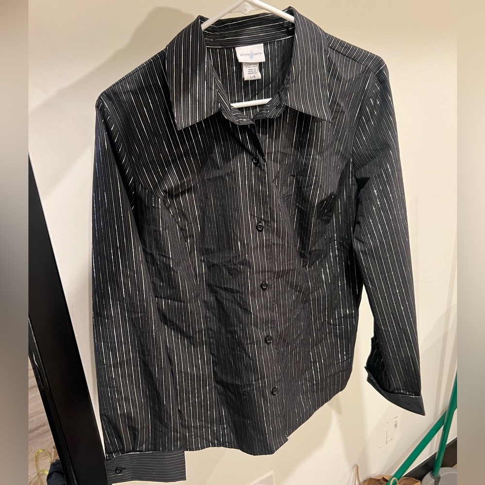 Jaclyn Smith Black Pinstripe Shirt Jacket